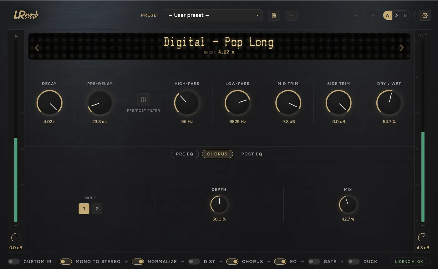 LReverb con el preset Digital – Pop Long